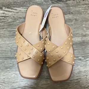 Tan studded slip on sandals, A New Day